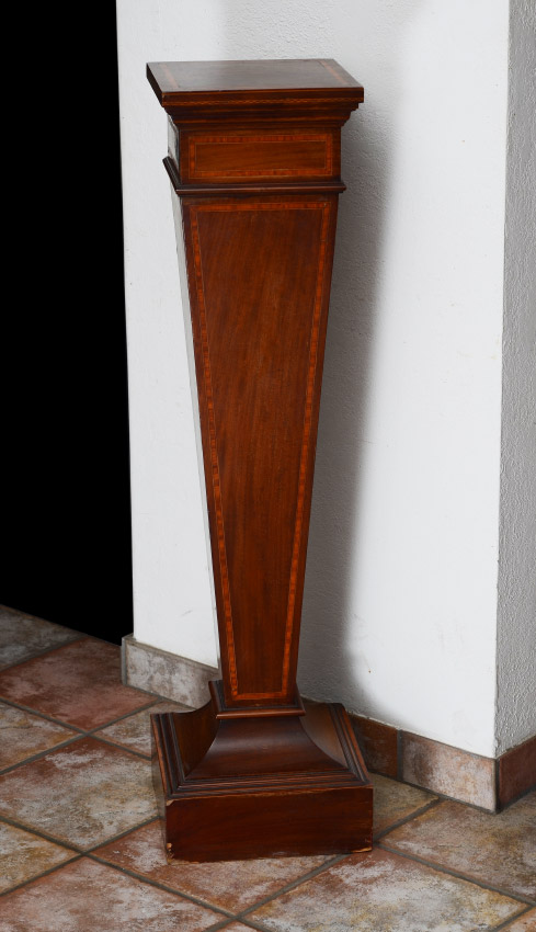 Appraisal: INLAID MAHOGANY PEDESTAL Banded and parquetry inlay stand measures approx