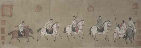 Appraisal: A Chinese Painting on Paper depicting five horseback warriors having