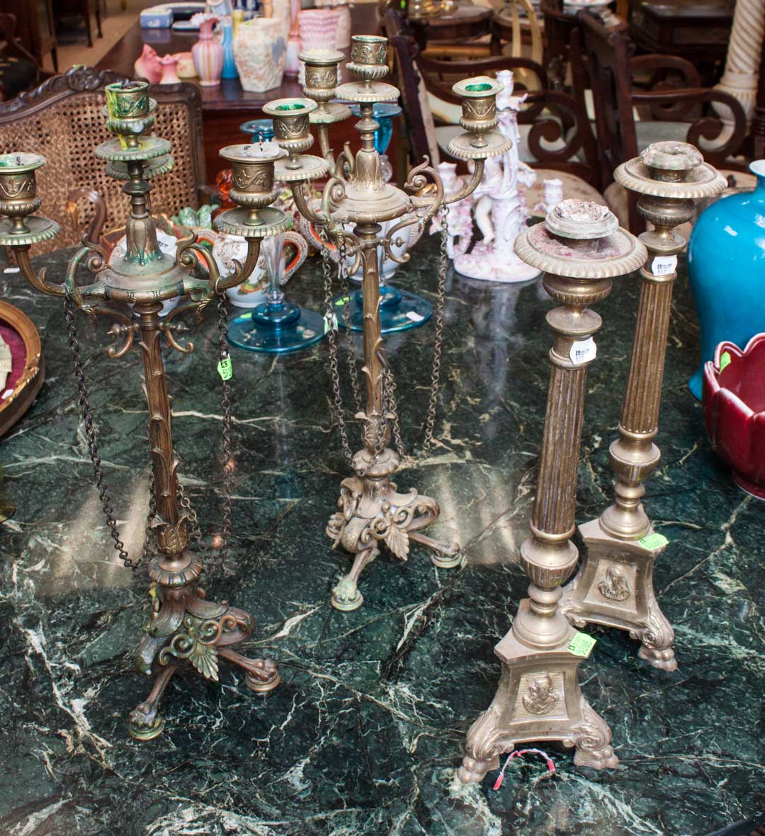 Appraisal: Two pairs of metal candlesticks