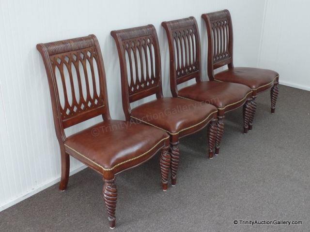 Appraisal: French Country Style Leather Seat Dining Chairs Solid wood aged