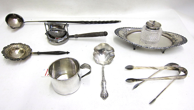 Appraisal: EIGHT PIECES ASSORTED STERLING British sterling and cut glass footed