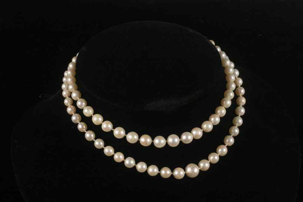 Appraisal: PEARL NECKLACE - Contemporary Designer Double Strand Necklace of Graduated