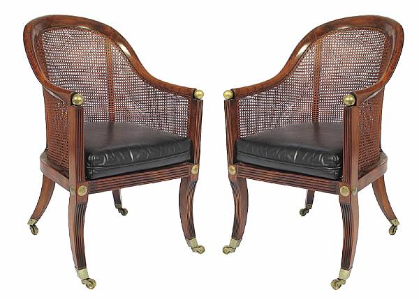 Appraisal: A pair of Regency style cane back chairs crack to