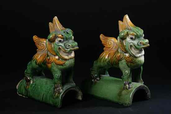 Appraisal: PAIR CHINESE SANCAI IRONSTONE QILIN ROOF TILES Qing Dynasty -