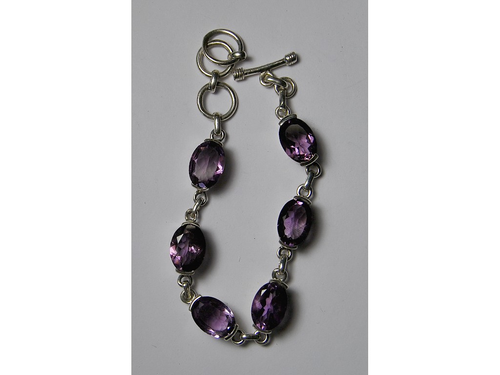 Appraisal: Amethyst bracelet - six large oval faceted amethysts in contemporary