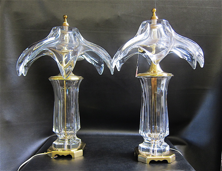 Appraisal: PAIR FRENCH COFRAC CRYSTAL TABLE LAMPS with clear crystal base