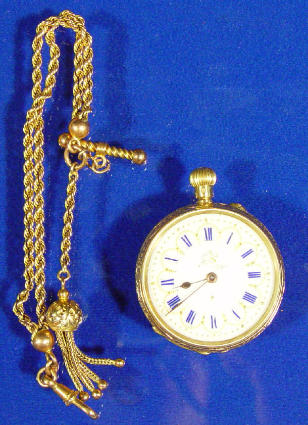 Appraisal: Ladies K gold floral chased pocket watch on a ct