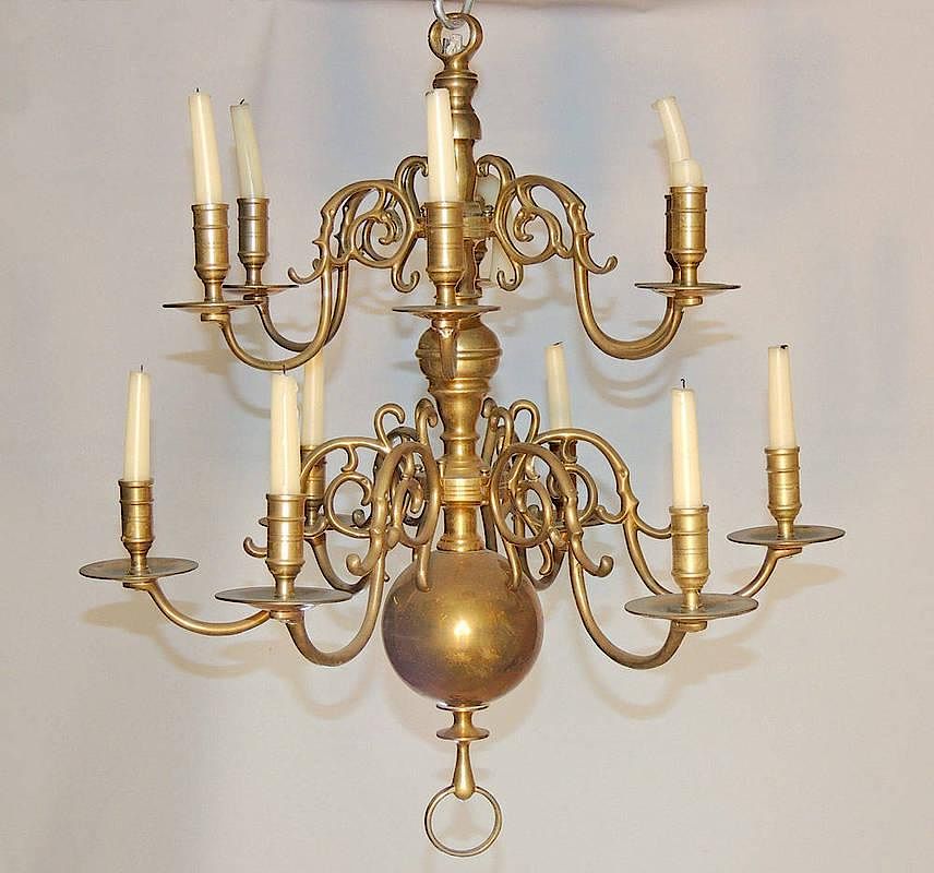 Appraisal: Antique Dutch Brass Chandelier removable candle branches tall Condition In