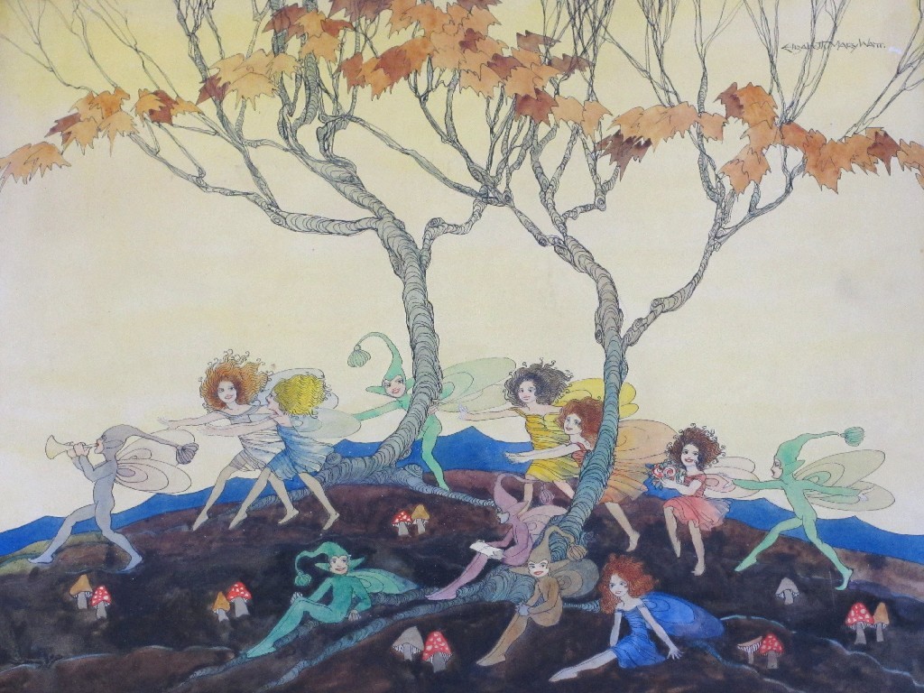 Appraisal: ELIZABETH MARY WATT - FAIRIES AND PIXIES ON A HILL