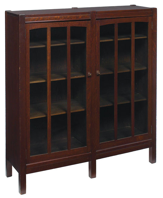 Appraisal: Arts amp Crafts bookcase two doors each with two vertical