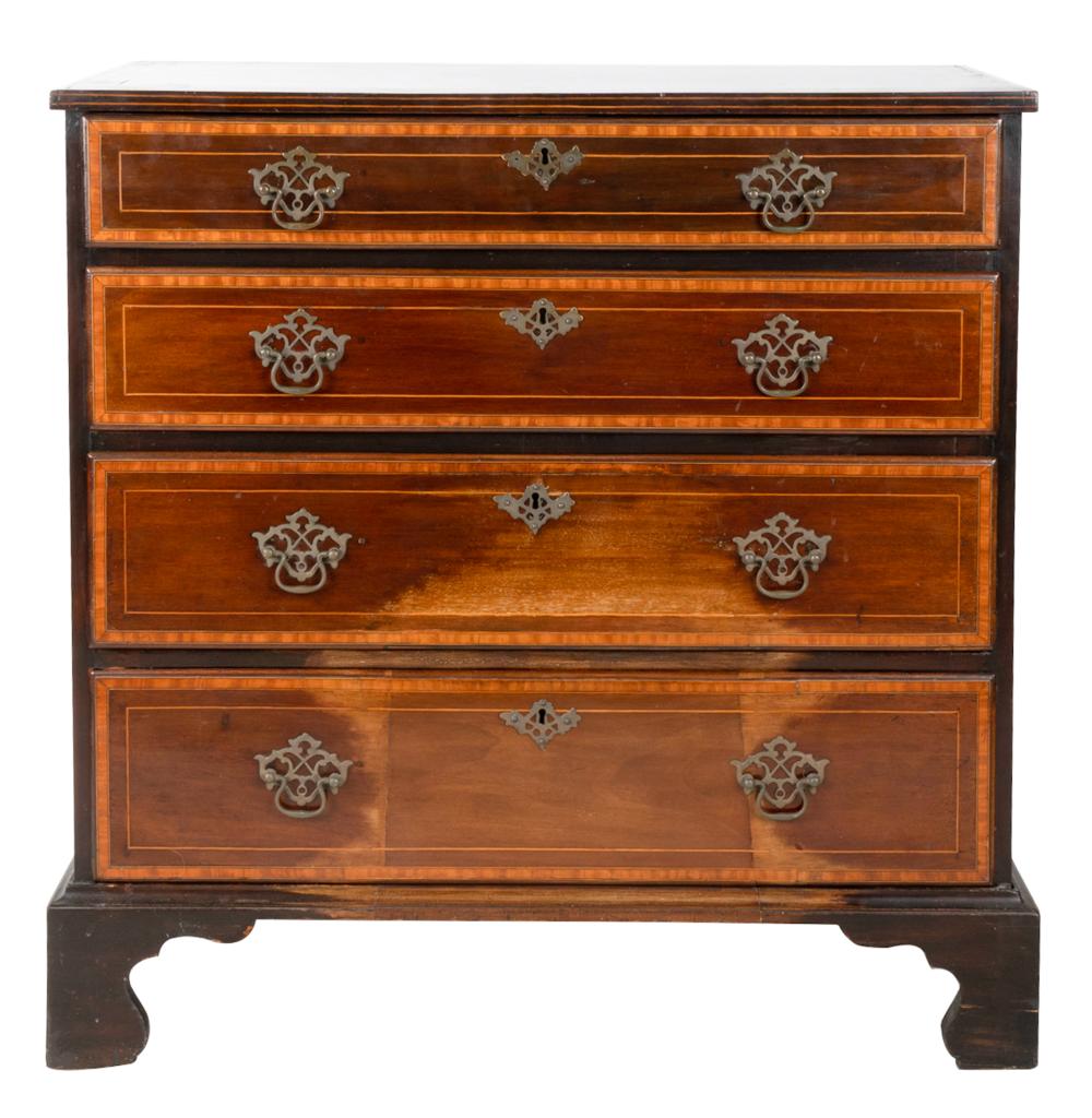 Appraisal: GEORGE III MAHOGANY CHEST OF DRAWERSlate th century the top