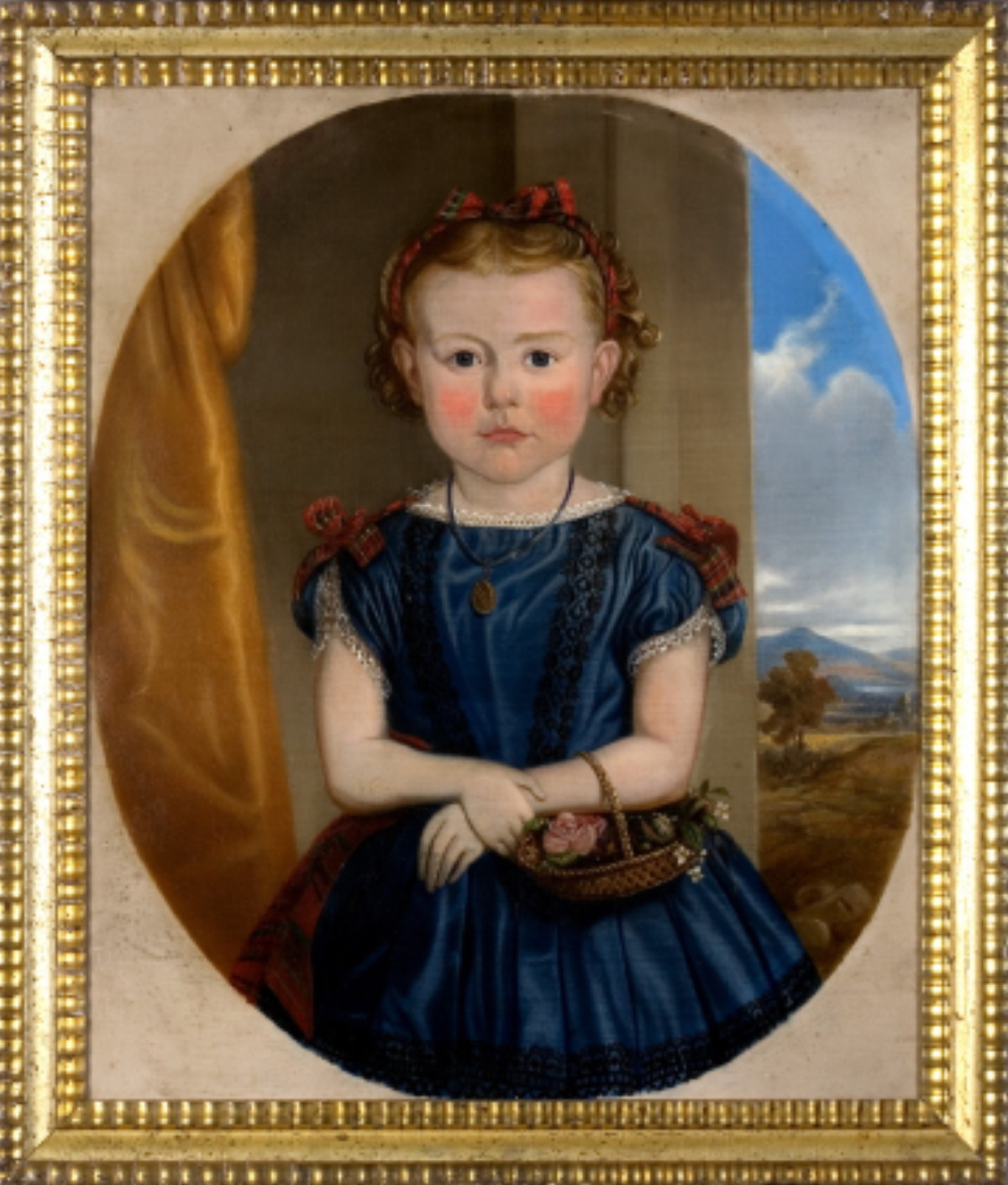 Appraisal: HALF-LENGTH PORTRAIT OF A SCOTTISH GIRL IN BLUE DRESS HOLDING