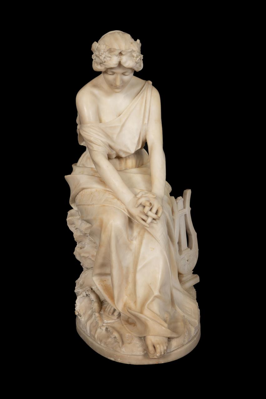 Appraisal: E FIASCHI ALABASTER SCULPTURE OF TERPSICHORE Emilio P Fiaschi Italian