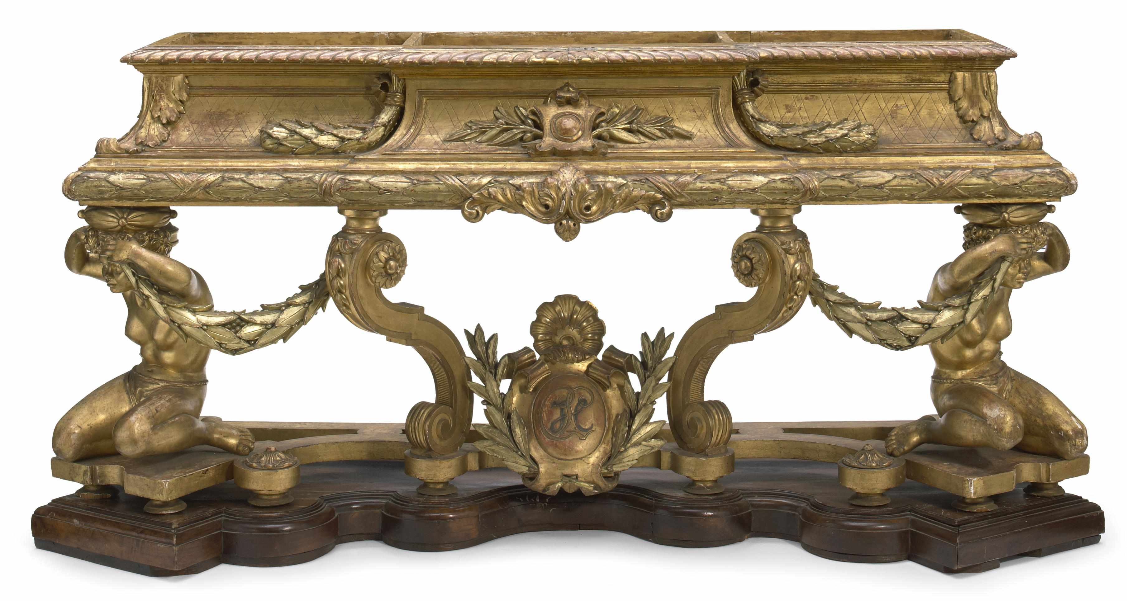 Appraisal: A Continental Baroque style carved giltwood and gesso console jardinire