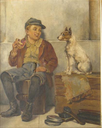 Appraisal: EDWARD MACDONALD american th century STREET URCHIN AT LUNCH Signed