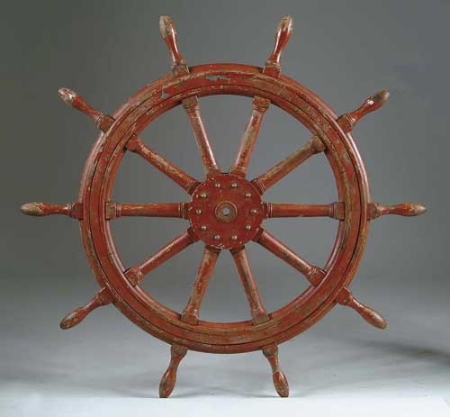 Appraisal: LARGE ANTIQUE SHIP S WHEEL Painted brown th Century SIZE