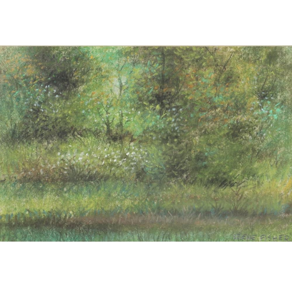 Appraisal: IRENE FISHER CHICAGO - WOODLAND SCENE WITH FLOWERS PASTEL ON