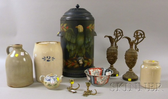 Appraisal: Ten Assorted Decorative Items a polychrome paint decorated tin water