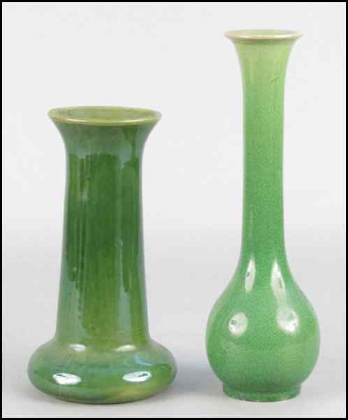 Appraisal: CHINESE GREEN CRACKLE GLAZE CERAMIC LONG NECK VASE Together with