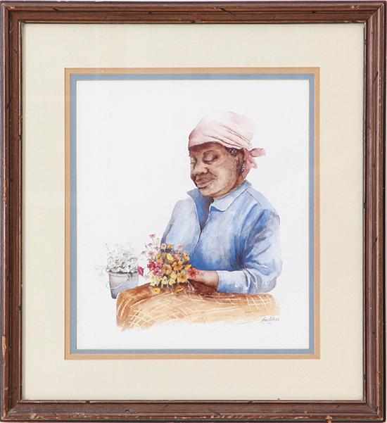 Appraisal: Ann Collins Southern school th century FLOWER VENDOR watercolor framed