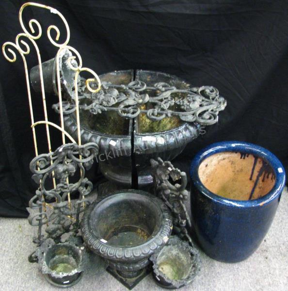 Appraisal: Cast iron garden group and accessories including pair of wall