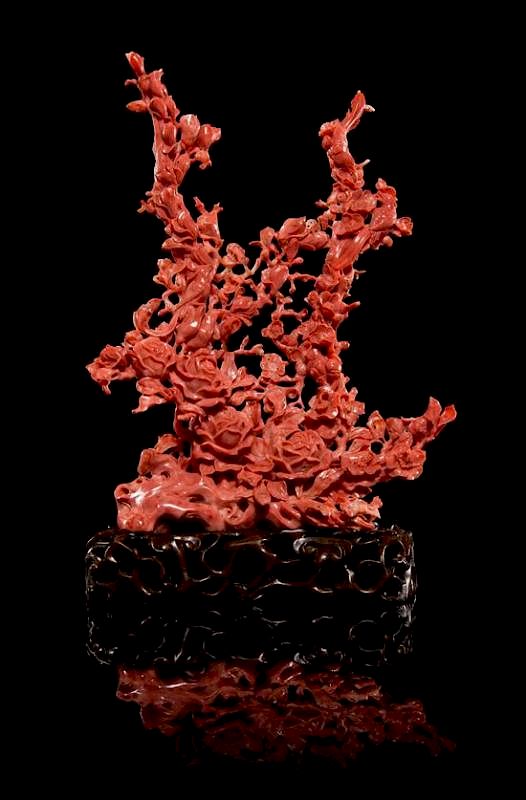 Appraisal: A Carved Coral Floral Composition Height inches A Carved Coral