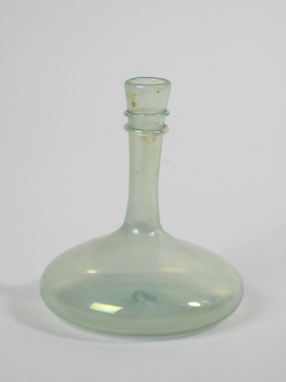 Appraisal: A miniature iridescent glass ship's Decanter with double ring neck