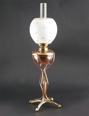 Appraisal: A W A S Benson copper and brass oil lamp