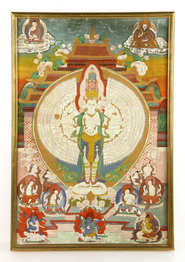 Appraisal: - th C Thangka th century thangka hand painted on