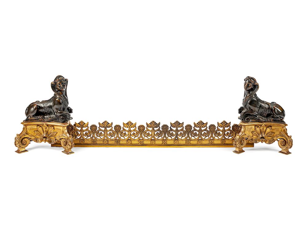 Appraisal: A Pair of Empire Style Parcel-Gilt and Patinated Bronze Chenets