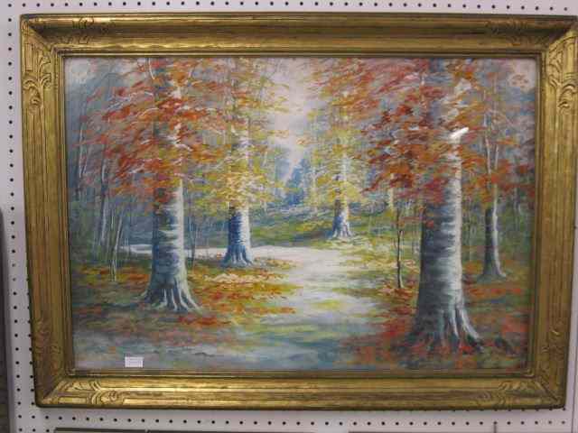 Appraisal: Walter Eyden Indiana Watercolor Gouache Autumn landscape fine carved gilt