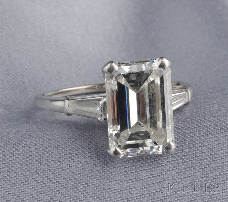 Appraisal: Platinum and Diamond Solitaire prong-set with an emerald-cut weighing approx