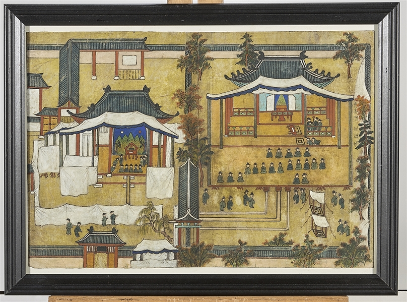 Appraisal: Korean painting on paper depicting a palace scene framed x