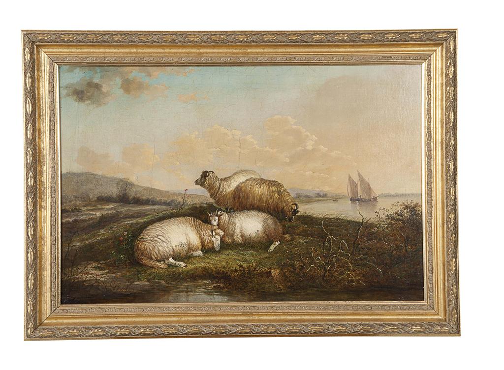 Appraisal: ATTRIBUTED TO JOHN MORRIS SHEEP GRAZING ON A RIVER BANK