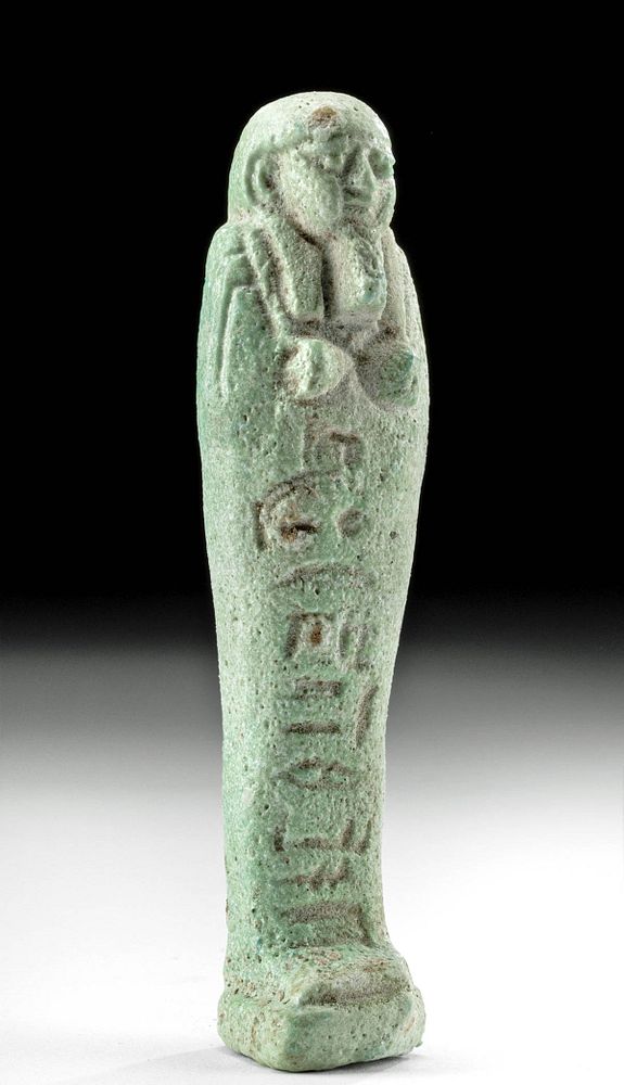 Appraisal: Egyptian Glazed Faience Ushabti for Amon-Redjy-Es Egypt Late Dynastic Period