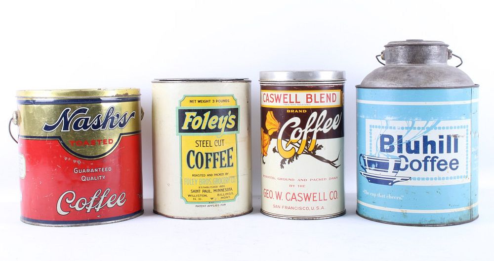 Appraisal: Collection of Four Large Coffee Tins Included in this lot