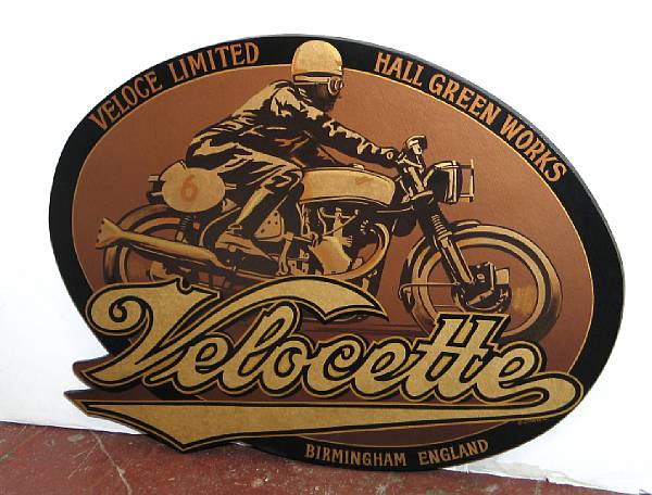 Appraisal: Velocette by Robert Carter oil enamel on cut-out signboard depicting