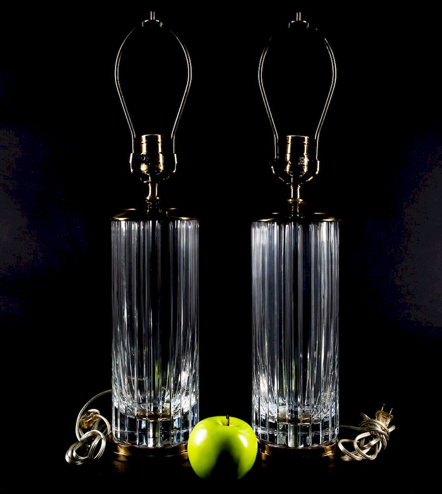 Appraisal: Pair Baccarat Cylinder Form Crystal Table Lamps th century Baccarat