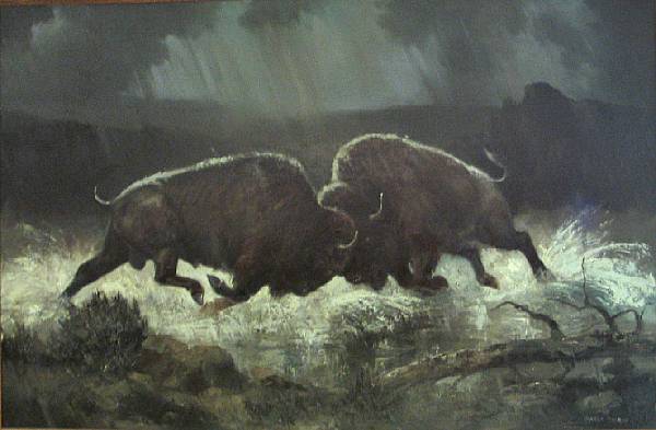 Appraisal: Charles Damrow American - Battle of the bison signed 'Charles