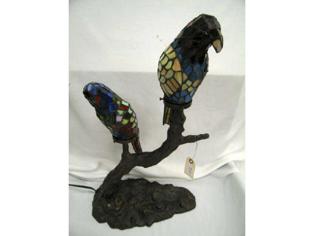 Appraisal: Bronze Leaded Glass Figural Parrot Lamp