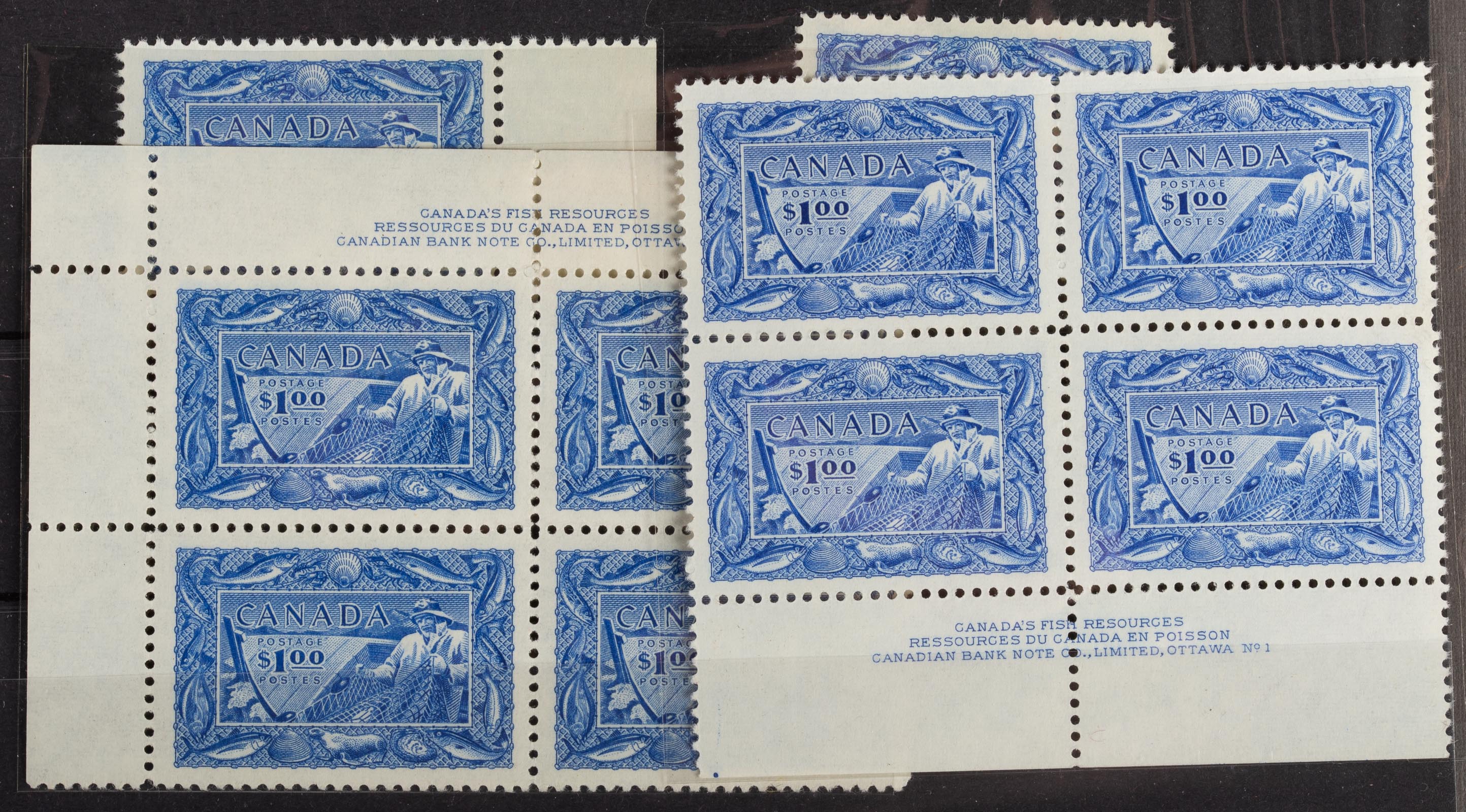 Appraisal: CANADA POSTAGE STAMP BLOCKS AND SINGLES Scott Comprising two blocks