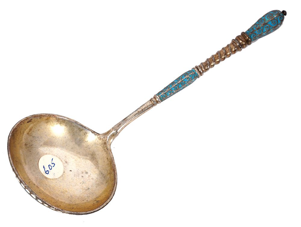 Appraisal: Russian Imperial Silver Enamel Master Spoon Russian Imperial gilt silver