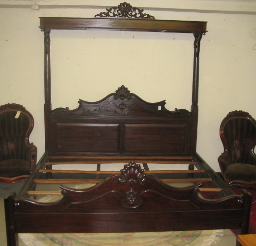 Appraisal: VICTORIAN STYLE MAHOGANY KING BED WITH RAILS Louis XV influence