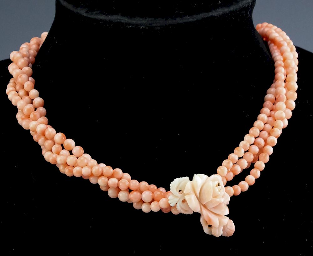 Appraisal: VTG Strand Angel Skin Pink Coral Bead Necklace Overall Dimensions