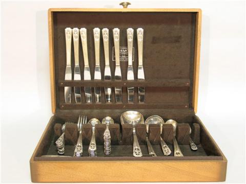 Appraisal: HARMONY NEOCLASSICAL PLATED FLATWARE Invcluding dinner foks dinner knives soup