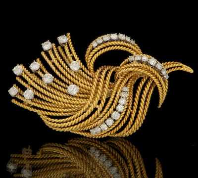 Appraisal: A Retro k Gold and Diamond Brooch k yellow gold