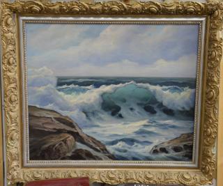 Appraisal: Oil on canvas by William Ehrig - titled Crashing Waves