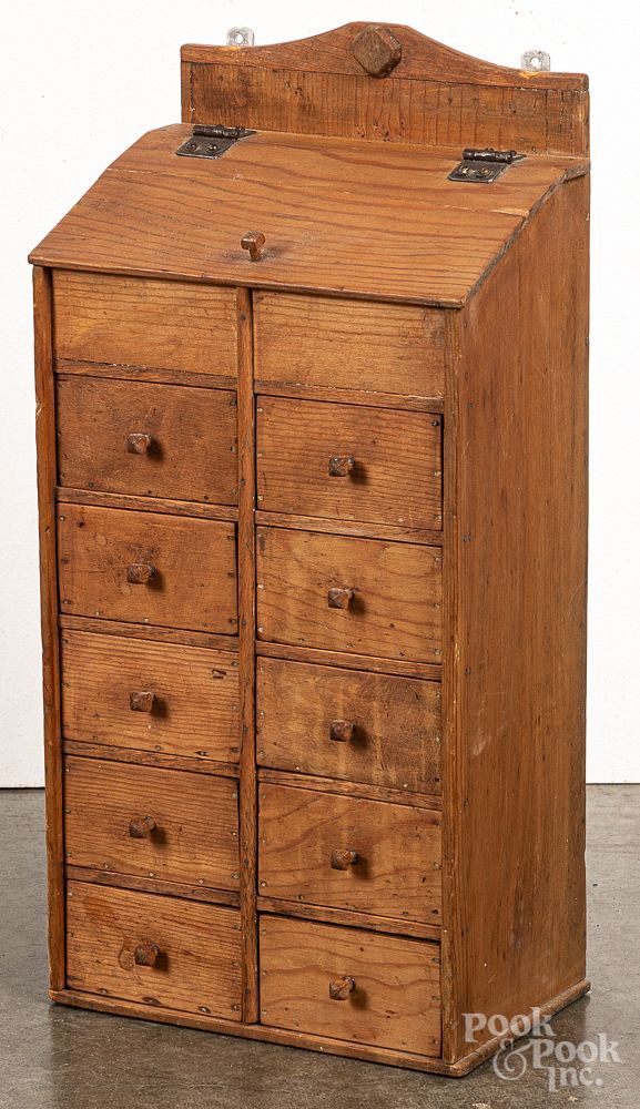 Appraisal: Pine hanging spice cabinet late th c Pine hanging spice