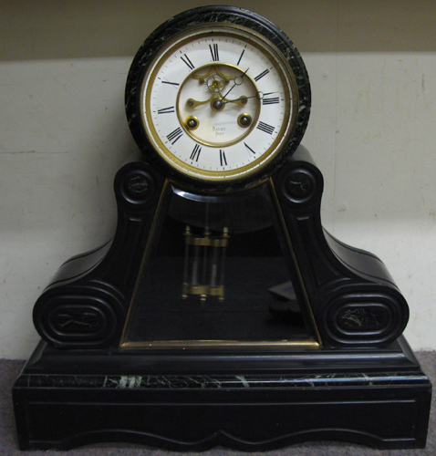 Appraisal: BLACK MARBLE CASED MANTEL CLOCK French c having a classic