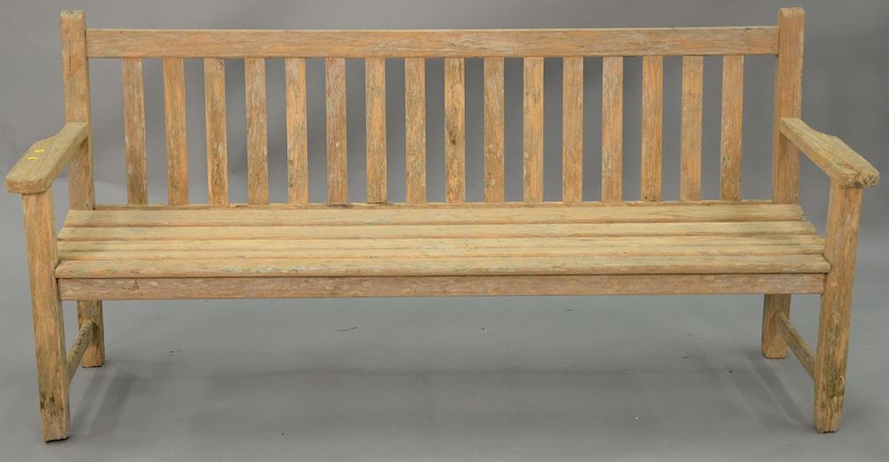 Appraisal: Teak bench ht in lg in Teak bench ht in